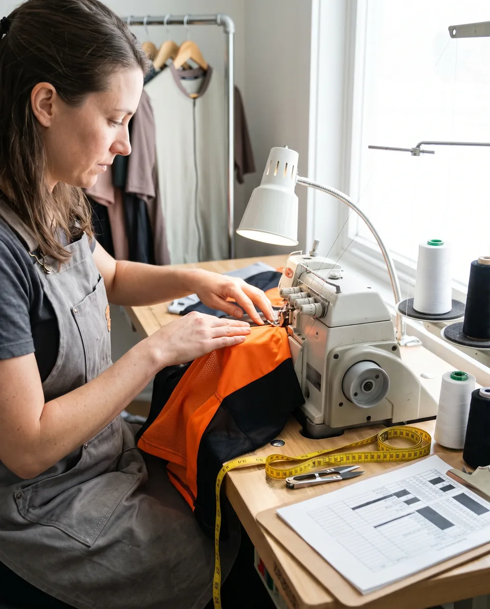 Sample station with a jersey sample and a measurement sheet